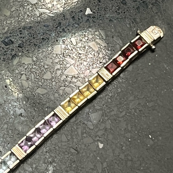 Princess Cut garnet citrine amethyst blue topaz peridot silver bracelet QVC - Picture 4 of 6